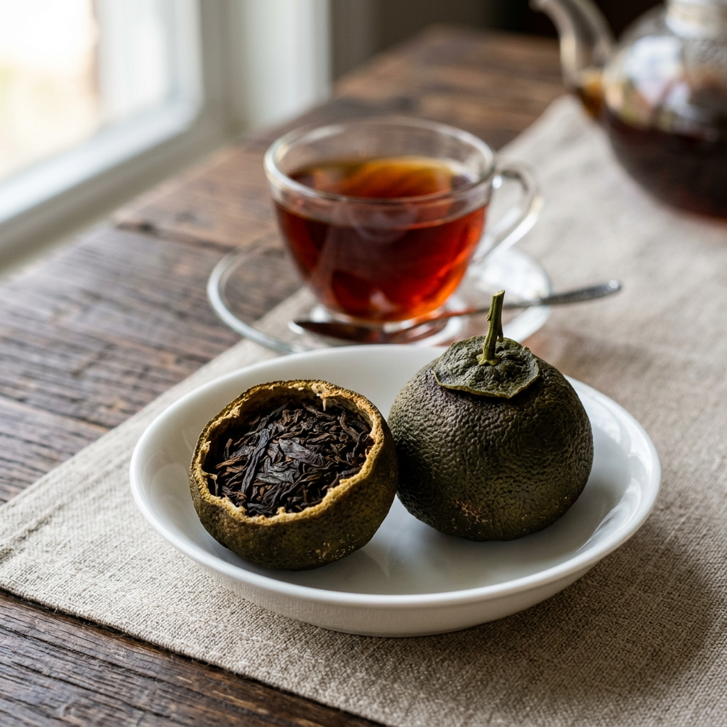 Pu-erh en Mandarina Verde (Xiao Qing Gan)